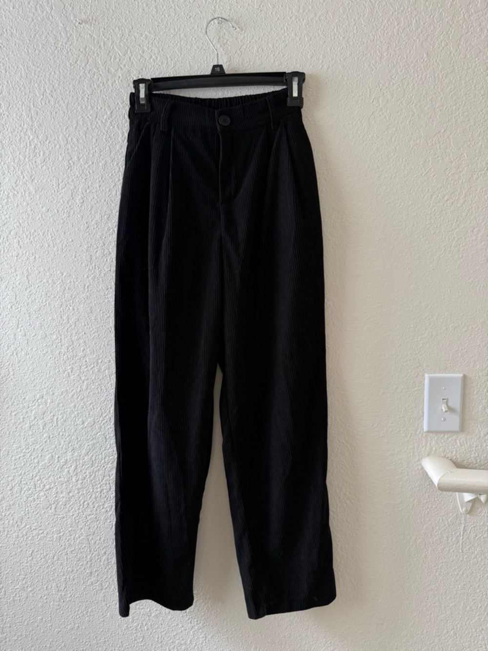 YesStyle Black Corduroy Pleated Wide-Leg Pants
